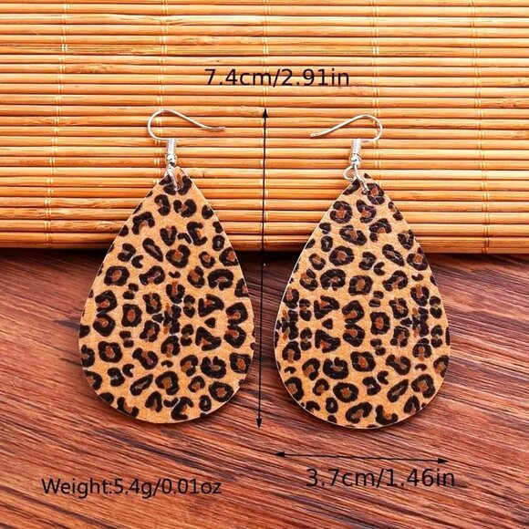 Earrings Leopard Cheetah Print Dangle Animal Jungle Glam Stylish Trendy Bold Fun - Picture 2 of 2